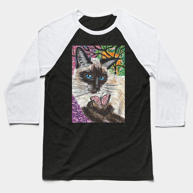 Siamese cat butterfly Baseball T-Shirt by SamsArtworks